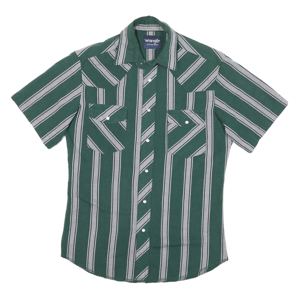 WRANGLER Mens Green & Grey Striped Western Shirt S Cotton Blend Casual Summer