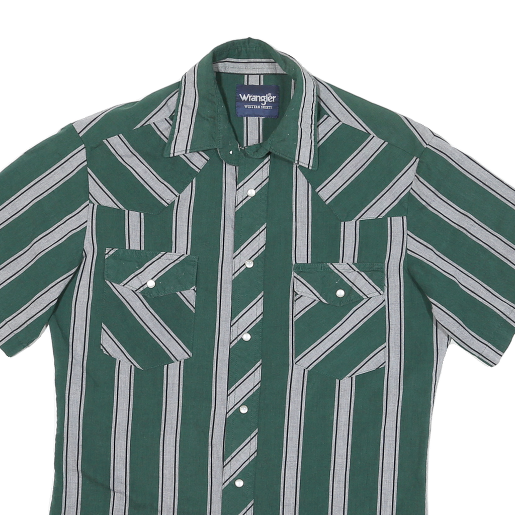 WRANGLER Mens Green & Grey Striped Western Shirt S Cotton Blend Casual Summer