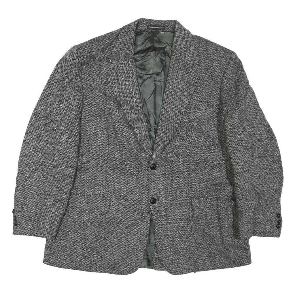 Mens Grey Button Jacket M Cotton Blend Herringbone Classic Smart Casual