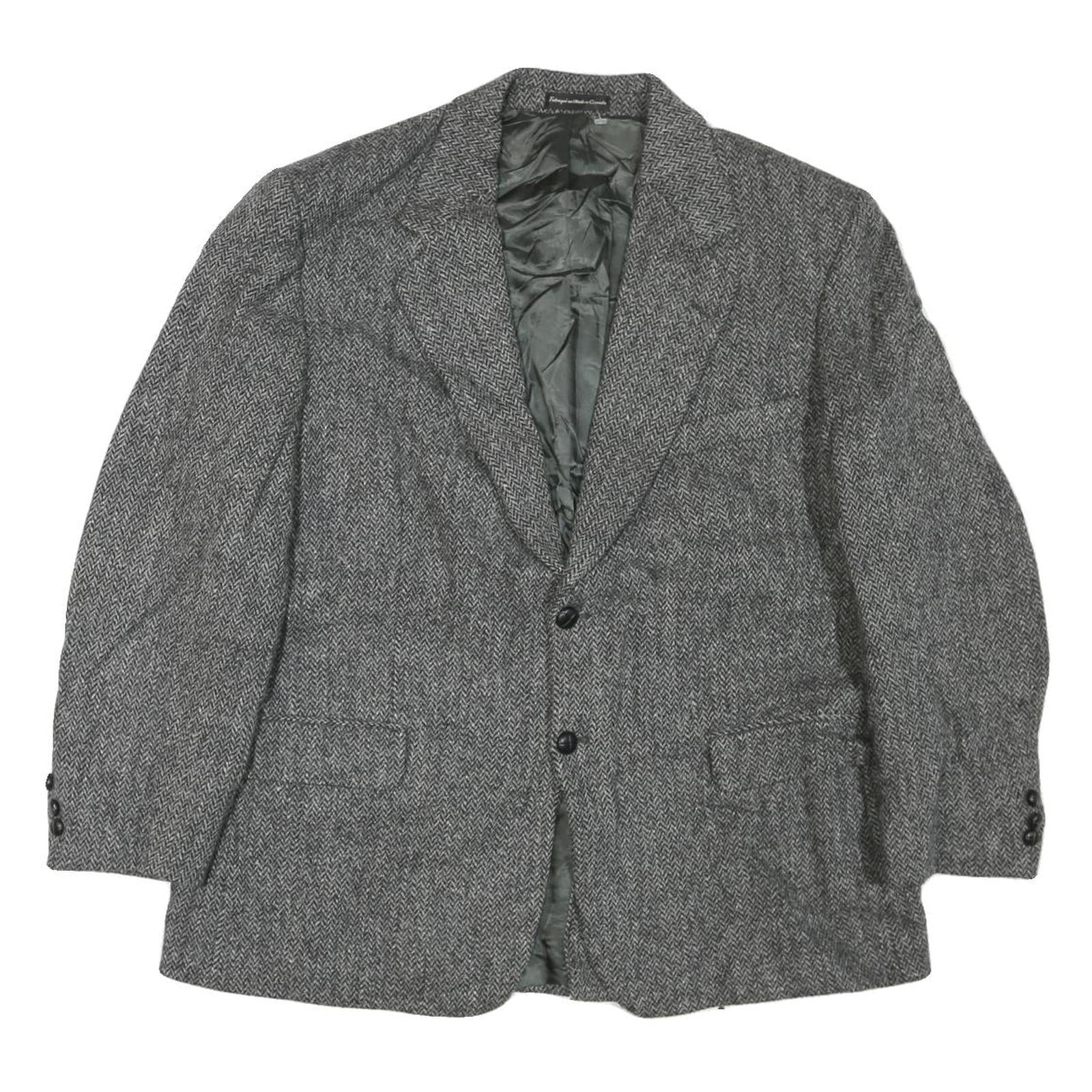Mens Grey Button Jacket M Cotton Blend Herringbone Classic Smart Casual
