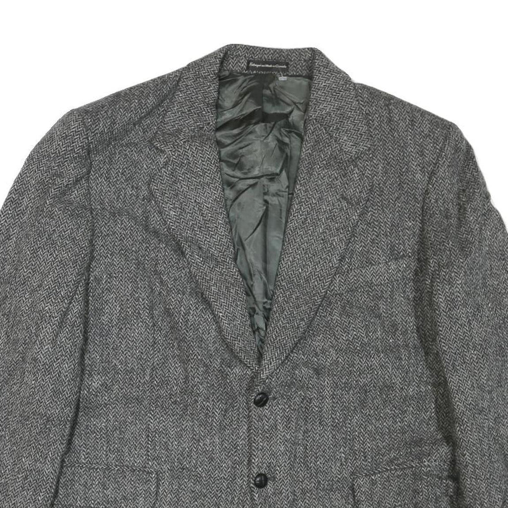 Mens Grey Button Jacket M Cotton Blend Herringbone Classic Smart Casual
