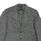 Mens Grey Button Jacket M Cotton Blend Herringbone Classic Smart Casual