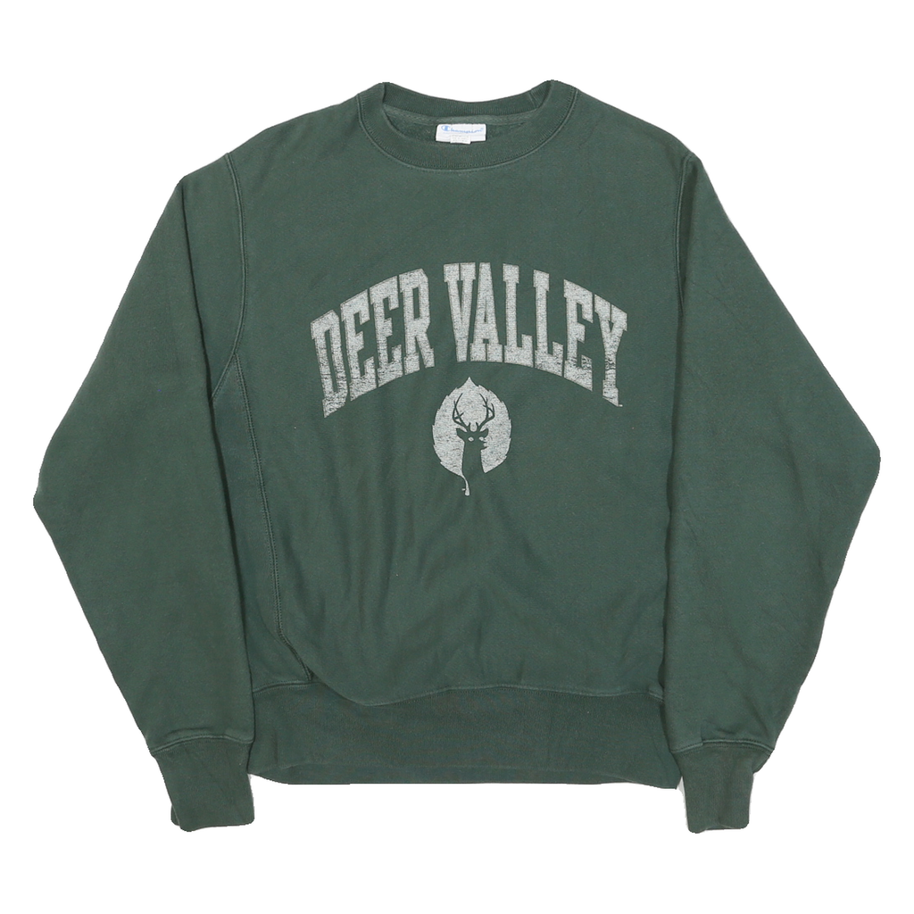 CHAMPION Mens Green Deer Valley Crew Neck S Cotton Blend Sweatshirt