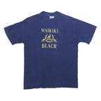 HANES Mens Blue Waikiki Beach Graphic T-Shirt M Short Sleeve Crew Neck Casual
