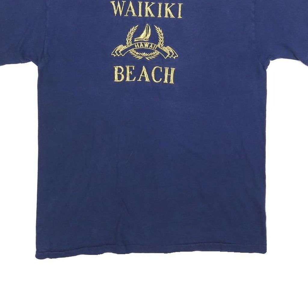 HANES Mens Blue Waikiki Beach Graphic T-Shirt M Short Sleeve Crew Neck Casual