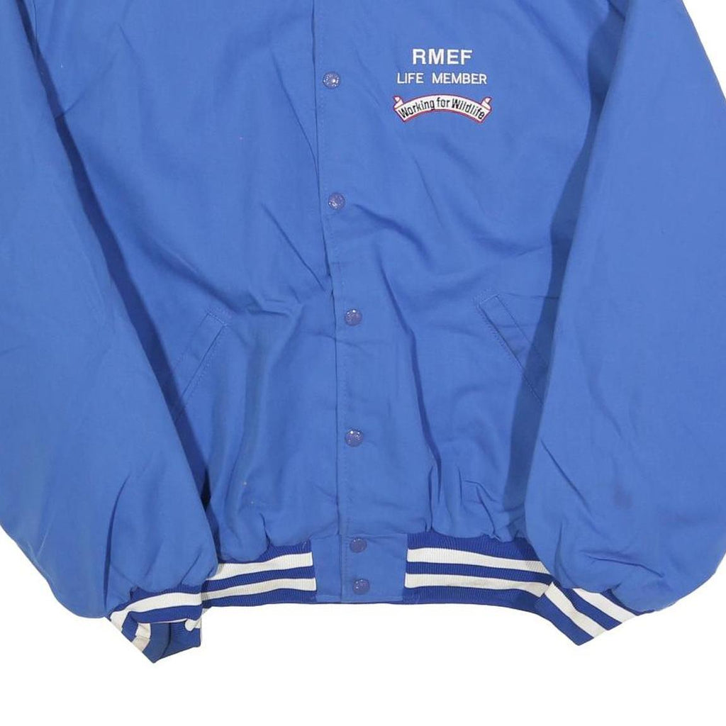 BIRDIE Mens Blue Cotton Blend Varsity Jacket XL Button Plain RMEF Rocky Mountain