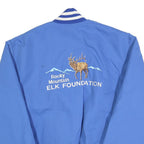 BIRDIE Mens Blue Cotton Blend Varsity Jacket XL Button Plain RMEF Rocky Mountain