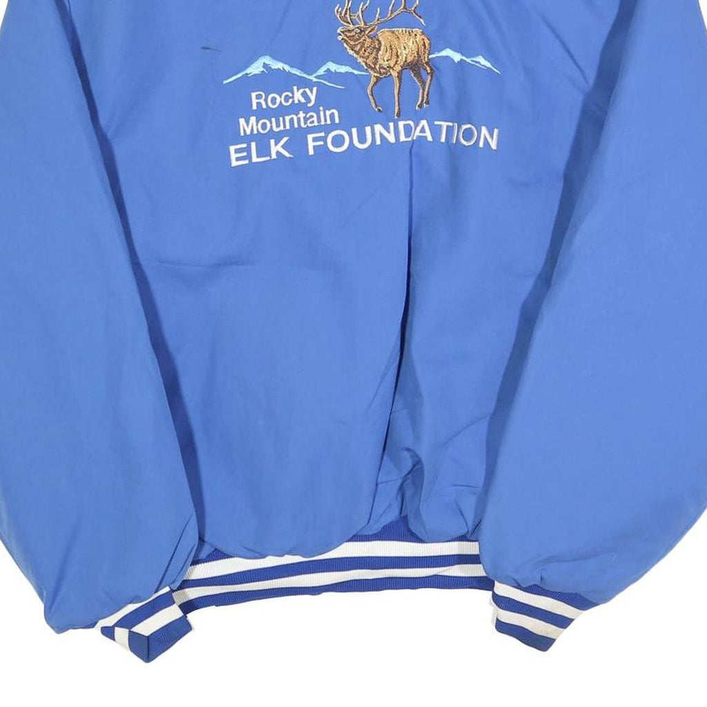 BIRDIE Mens Blue Cotton Blend Varsity Jacket XL Button Plain RMEF Rocky Mountain
