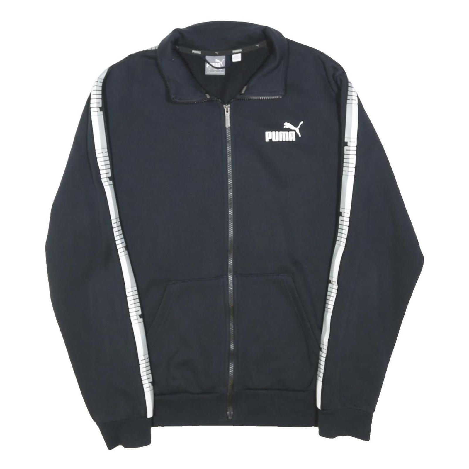 PUMA Mens Black & White Track Jacket L Cotton Blend Plain Zip Sportswear