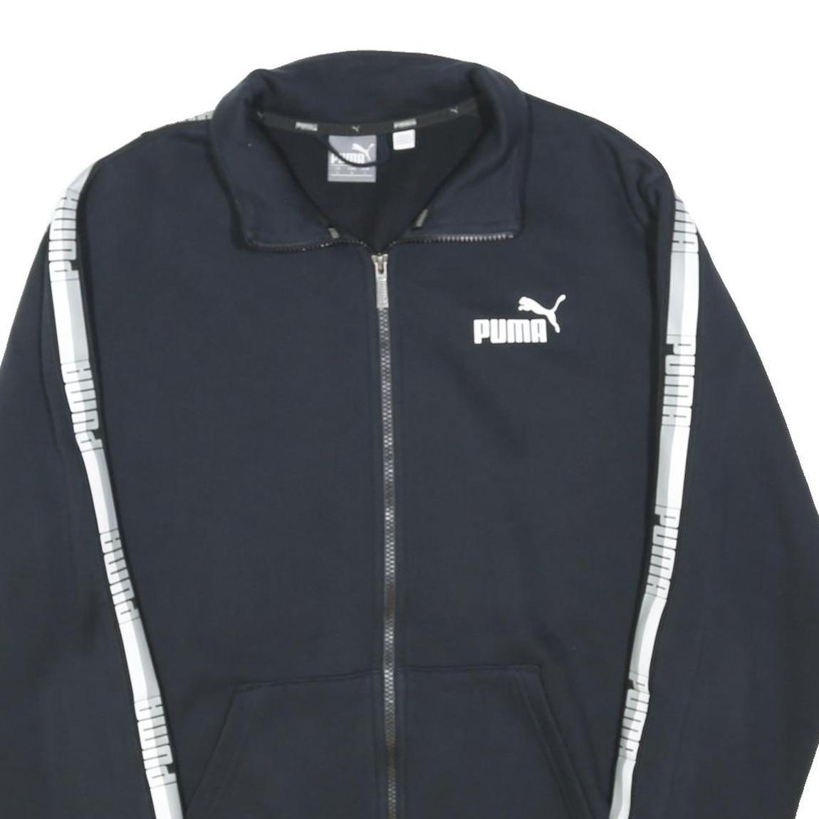 PUMA Mens Black & White Track Jacket L Cotton Blend Plain Zip Sportswear