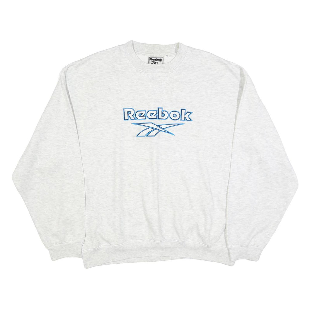 REEBOK Mens White XL Crew Neck Cotton Blend Sweatshirt Logo Embroidered