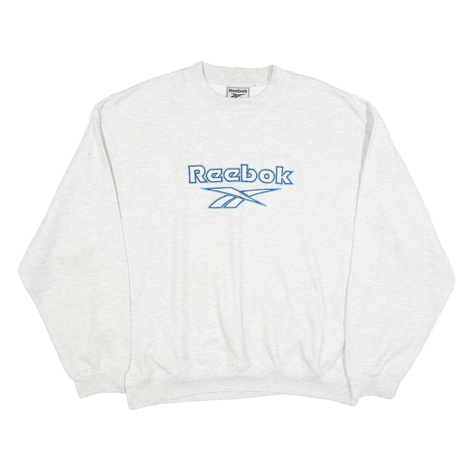 REEBOK Mens White XL Crew Neck Cotton Blend Sweatshirt Logo Embroidered
