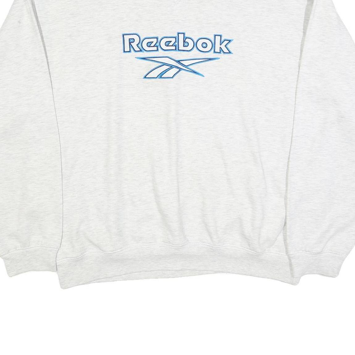REEBOK Mens White XL Crew Neck Cotton Blend Sweatshirt Logo Embroidered