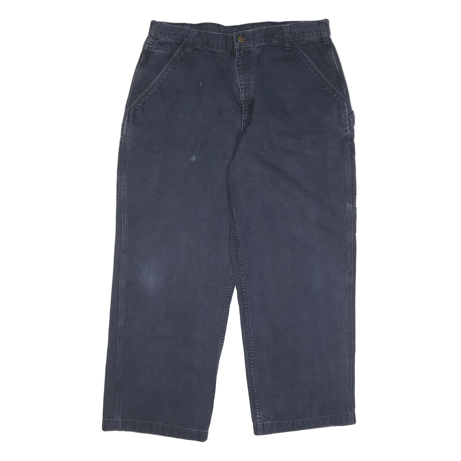 CARHARTT Mens Cotton Blend Blue Regular Straight Trousers W36 L29 Casual