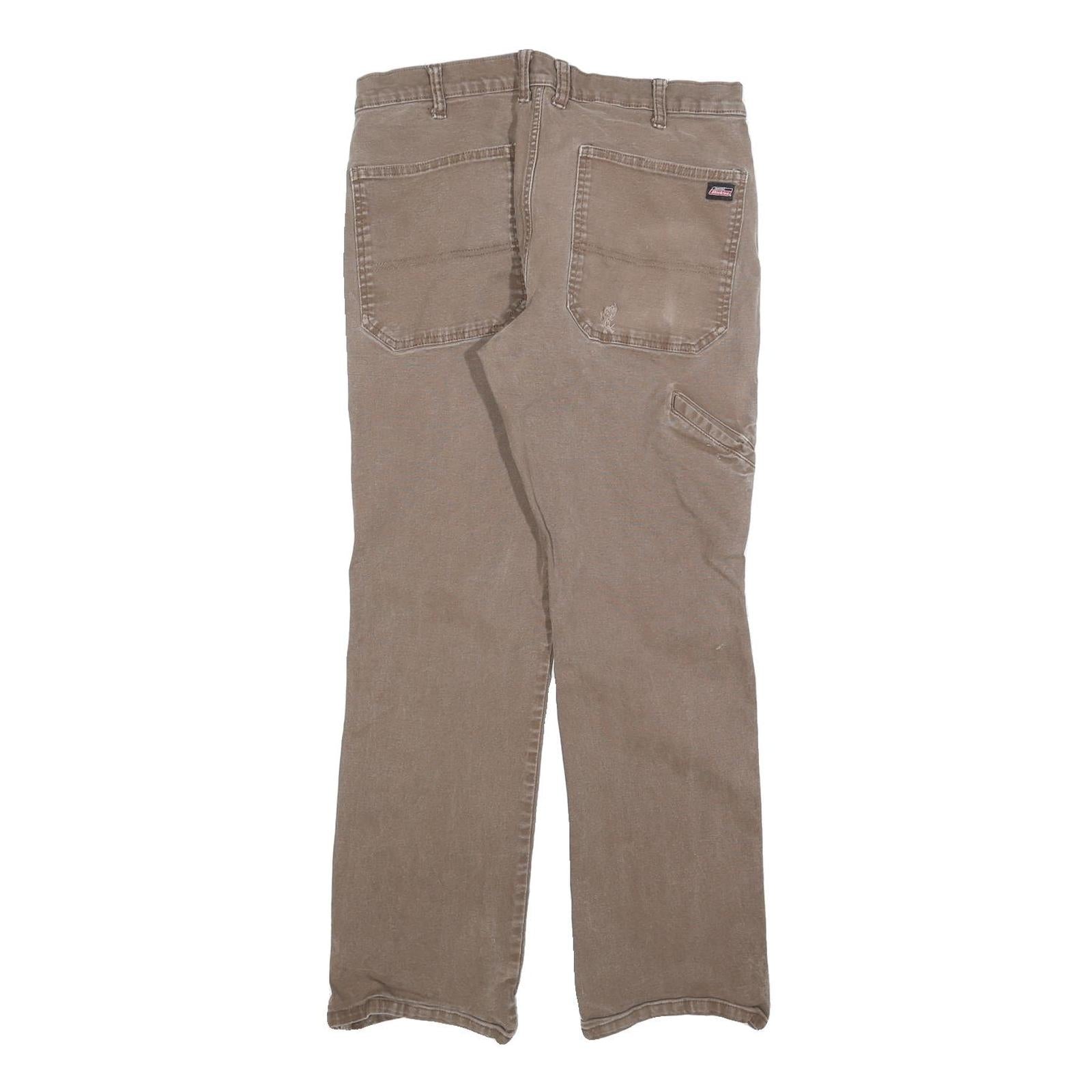 DICKIES Mens Jeans Brown Regular Straight Denim W32 L28 Zip Cotton Blend