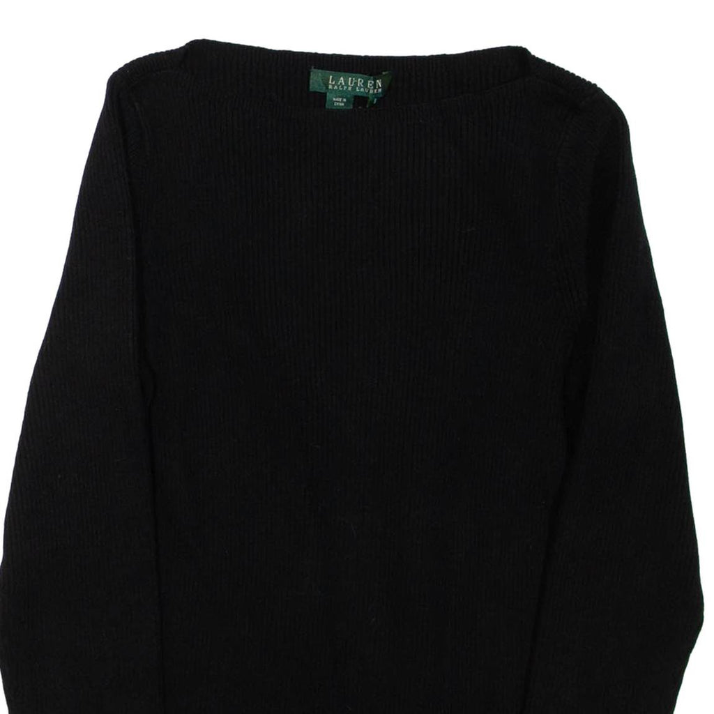 LAUREN RALPH LAUREN Womens Jumper Black Tight Knit 3/4 Sleeve S
