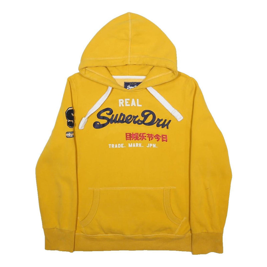 SUPERDRY Womens Yellow Hoodie UK 14 Cotton Blend Pullover Hooded Sweatshirt