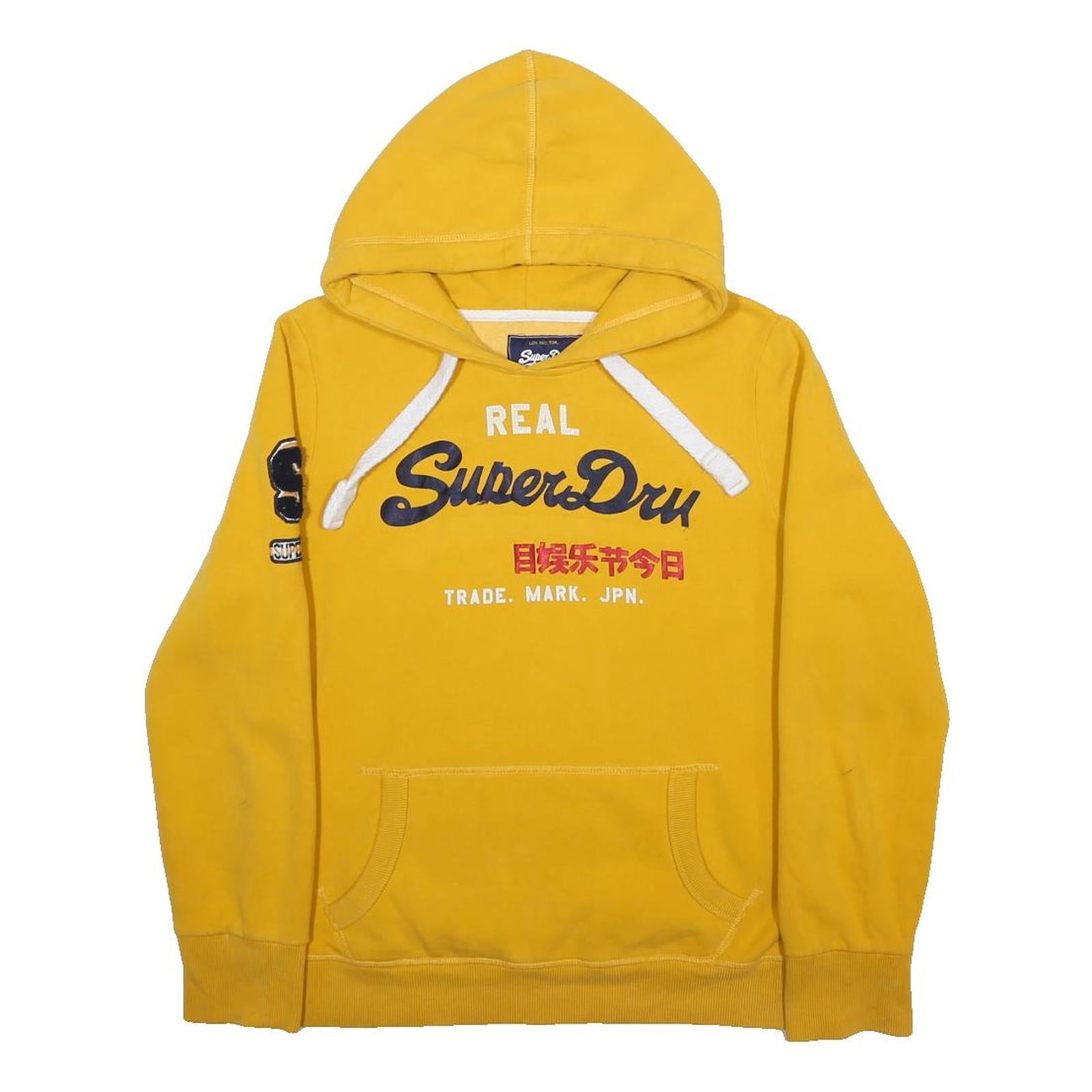 SUPERDRY Womens Yellow Hoodie UK 14 Cotton Blend Pullover Hooded Sweatshirt