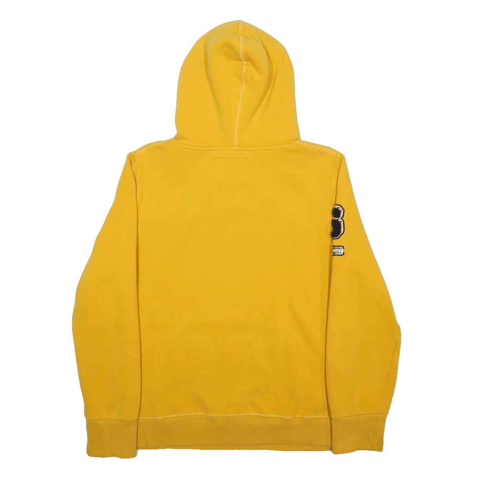 SUPERDRY Womens Yellow Hoodie UK 14 Cotton Blend Pullover Hooded Sweatshirt