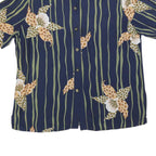 FELICIA Womens Blue Green Floral Striped Shirt Short Sleeve Collared L Relaxed