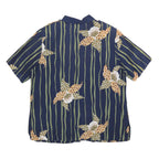 FELICIA Womens Blue Green Floral Striped Shirt Short Sleeve Collared L Relaxed