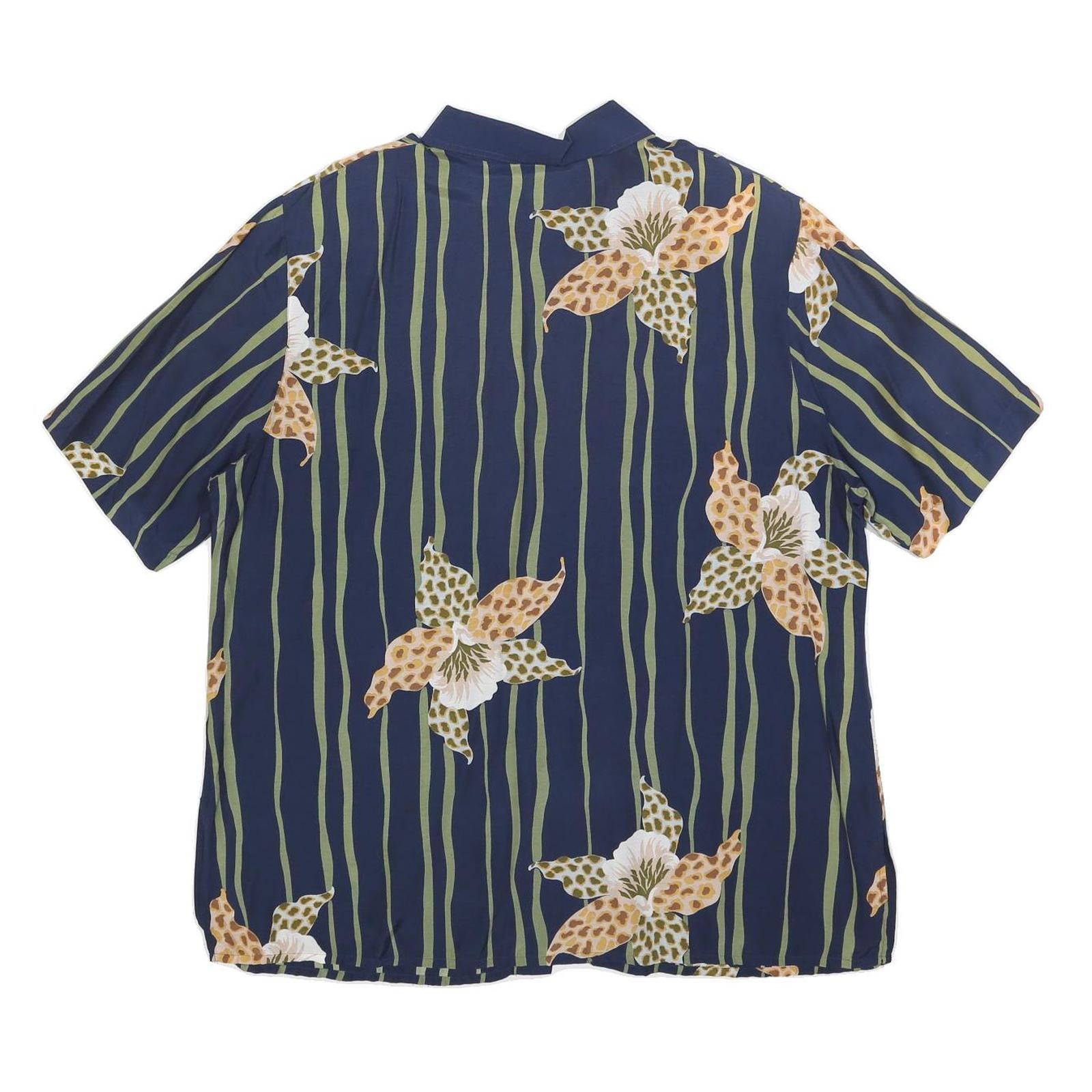 FELICIA Womens Blue Green Floral Striped Shirt Short Sleeve Collared L Relaxed