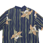 FELICIA Womens Blue Green Floral Striped Shirt Short Sleeve Collared L Relaxed