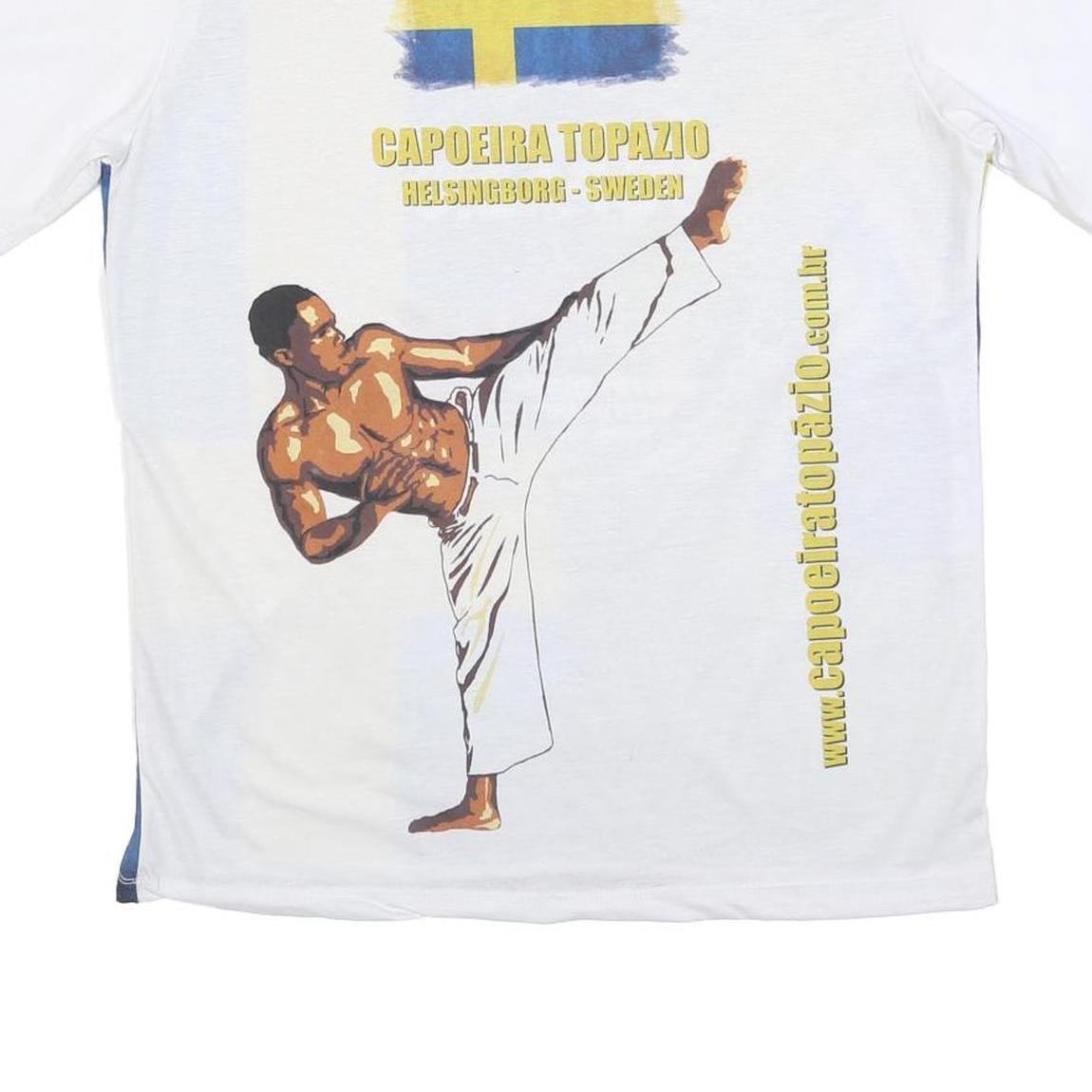 TOPAZIO Mens White & Multi Capoeira Graphic T-Shirt L Short Sleeve Crew Neck