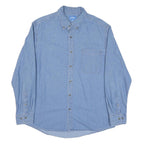 PORT AND COMPANY Mens Blue Denim Shirt L Cotton Blend Lightweight Long Sleeve