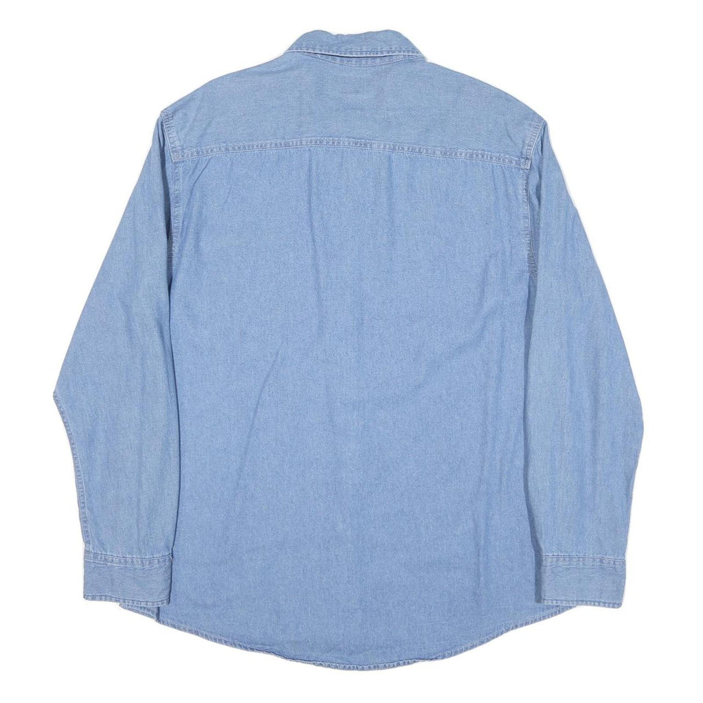 PORT AND COMPANY Mens Blue Denim Shirt L Cotton Blend Lightweight Long Sleeve