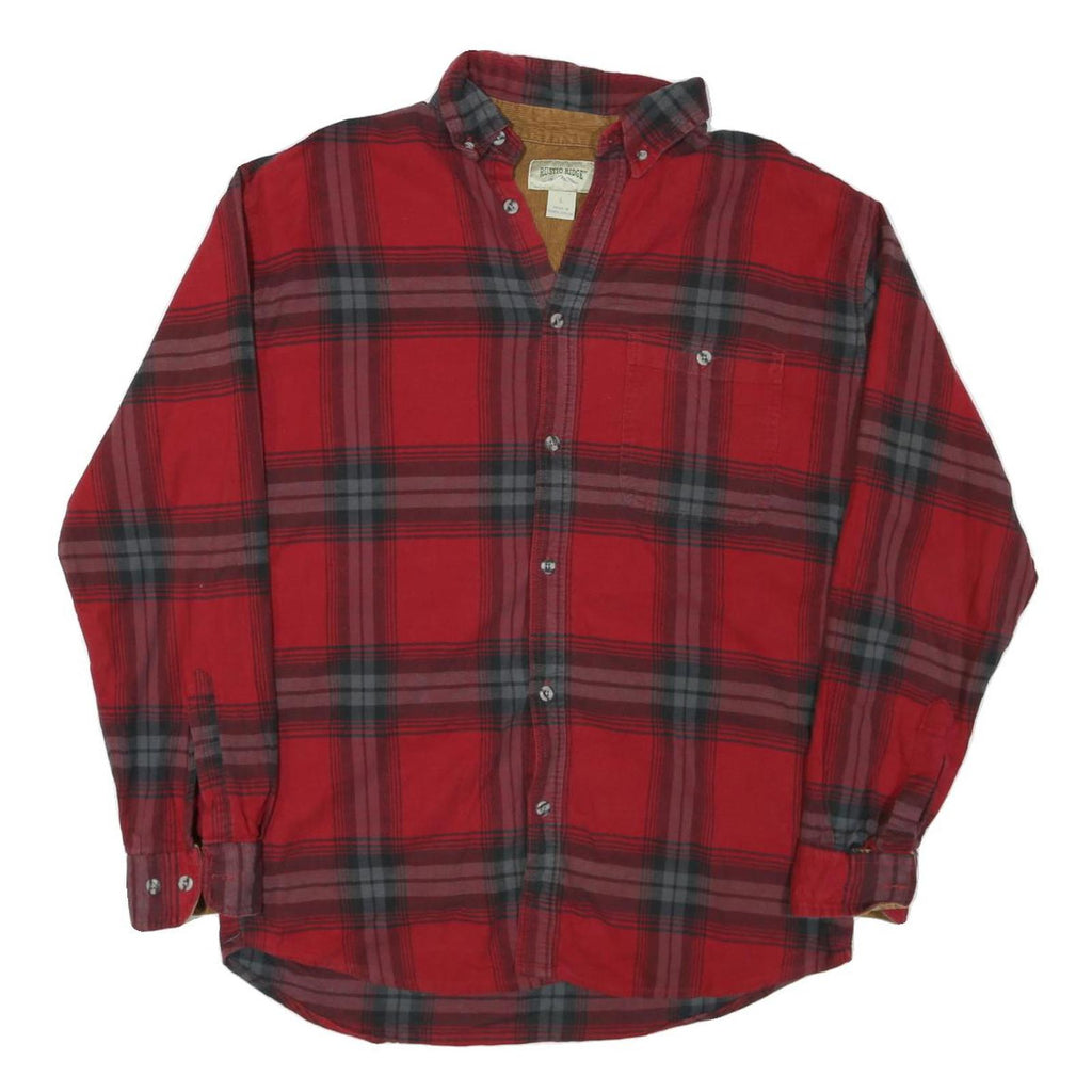 RUSTIC RIDGE Mens Red & Grey Plaid Cotton Blend Shirt L Casual Classic Long