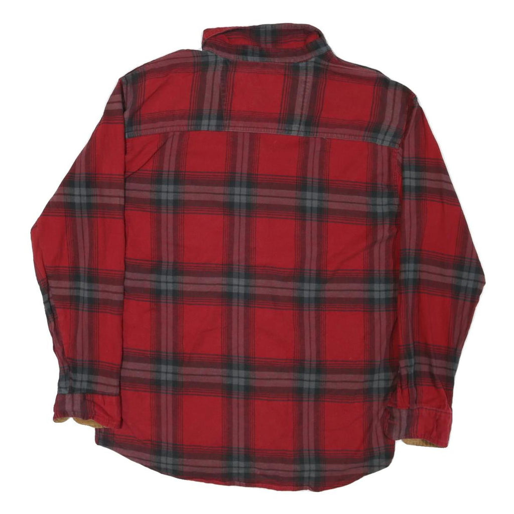 RUSTIC RIDGE Mens Red & Grey Plaid Cotton Blend Shirt L Casual Classic Long