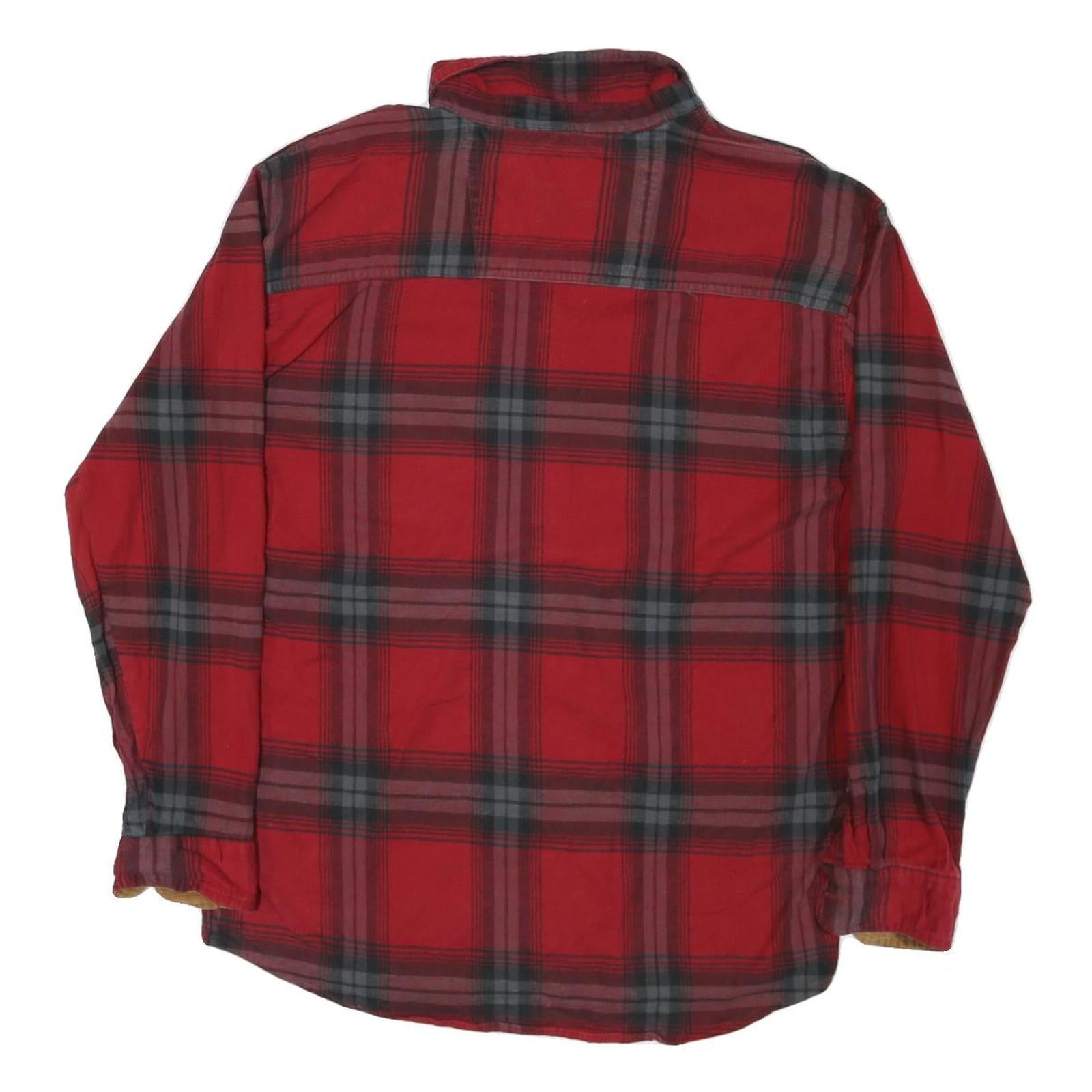 RUSTIC RIDGE Mens Red & Grey Plaid Cotton Blend Shirt L Casual Classic Long