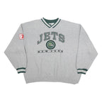 LEE Mens Grey New York Jets V-Neck Cotton Blend Sweatshirt 2XL Sportswear