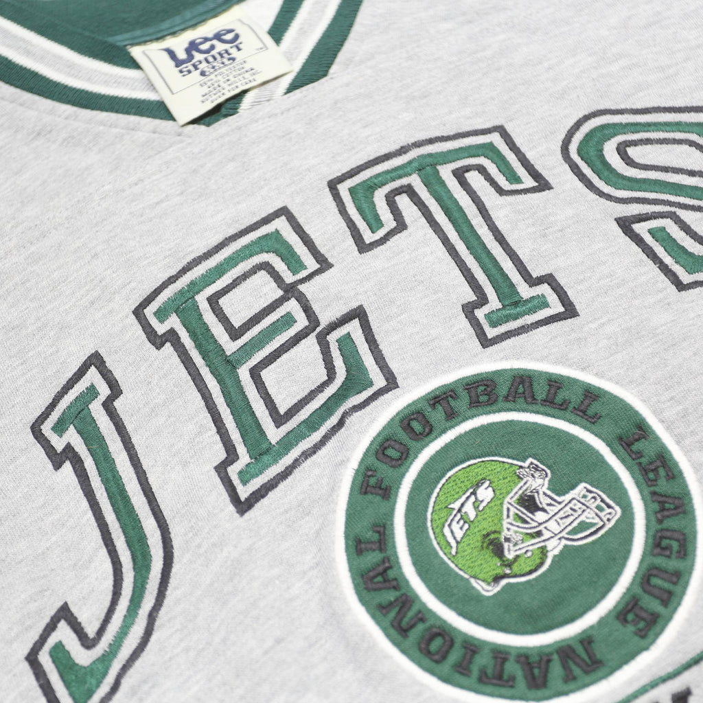 LEE Mens Grey New York Jets V-Neck Cotton Blend Sweatshirt 2XL Sportswear