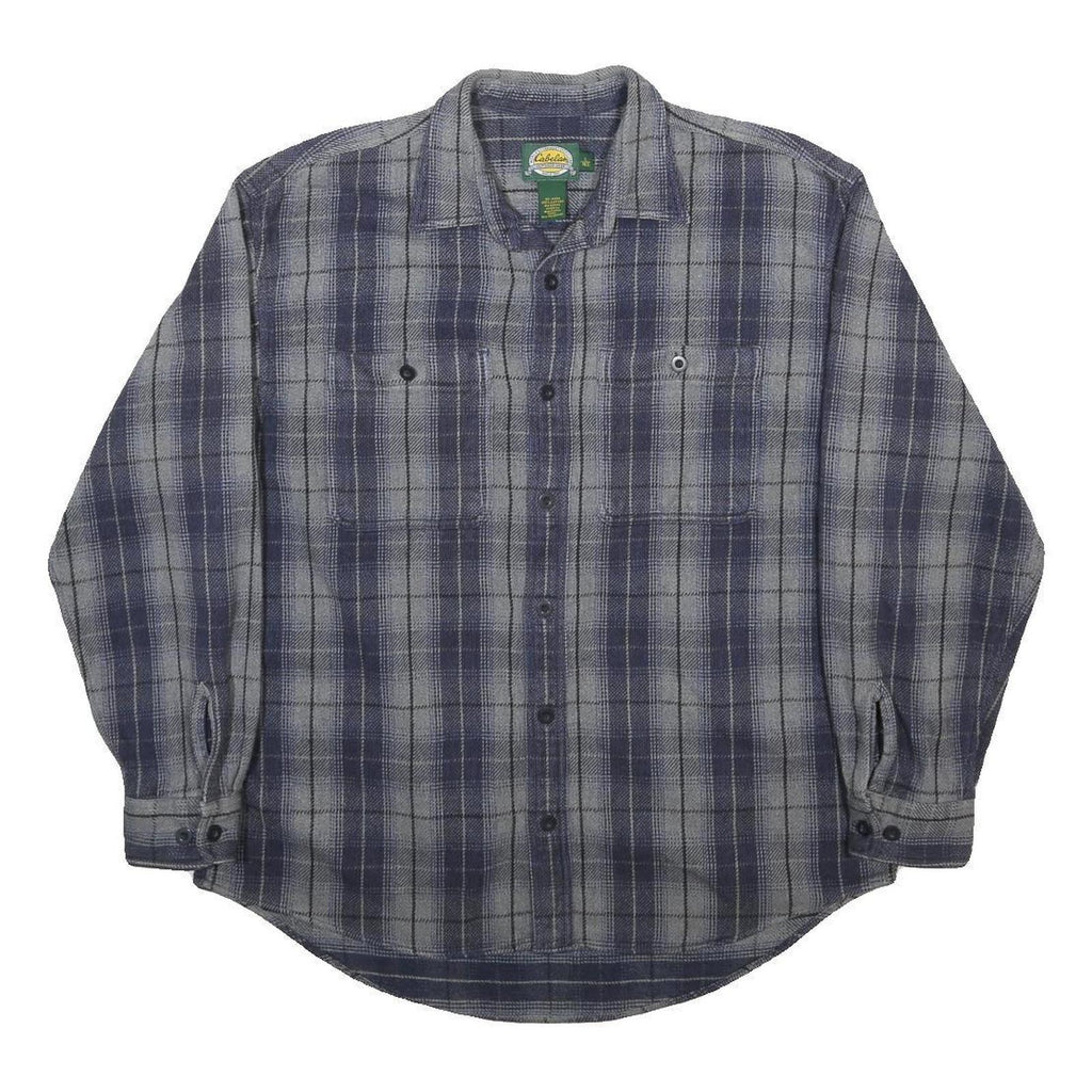 CABELA'S Mens Blue & Grey Check Shirt L Cotton Casual Outdoor Workwear