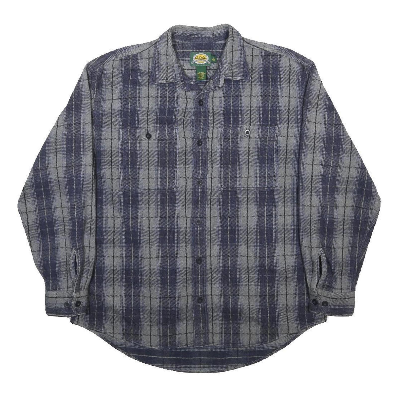 CABELA'S Mens Blue & Grey Check Shirt L Cotton Casual Outdoor Workwear