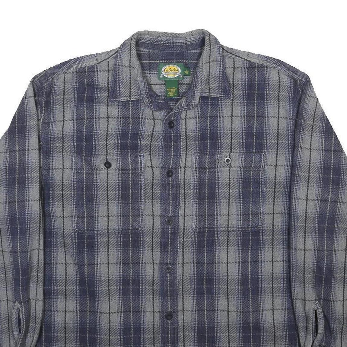 CABELA'S Mens Blue & Grey Check Shirt L Cotton Casual Outdoor Workwear