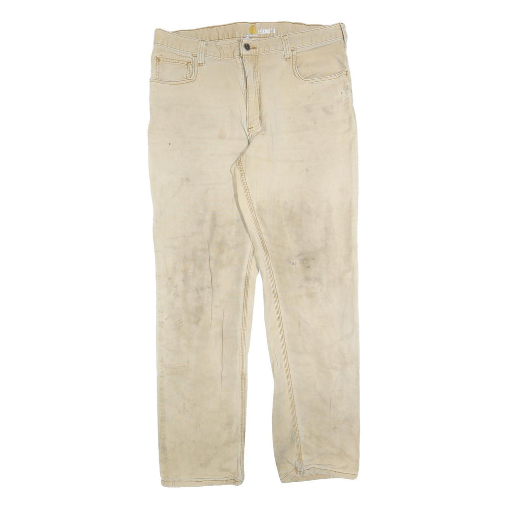 CARHARTT Mens Jeans Beige Relaxed Straight Denim Fair W36 L32 Workwear Utility