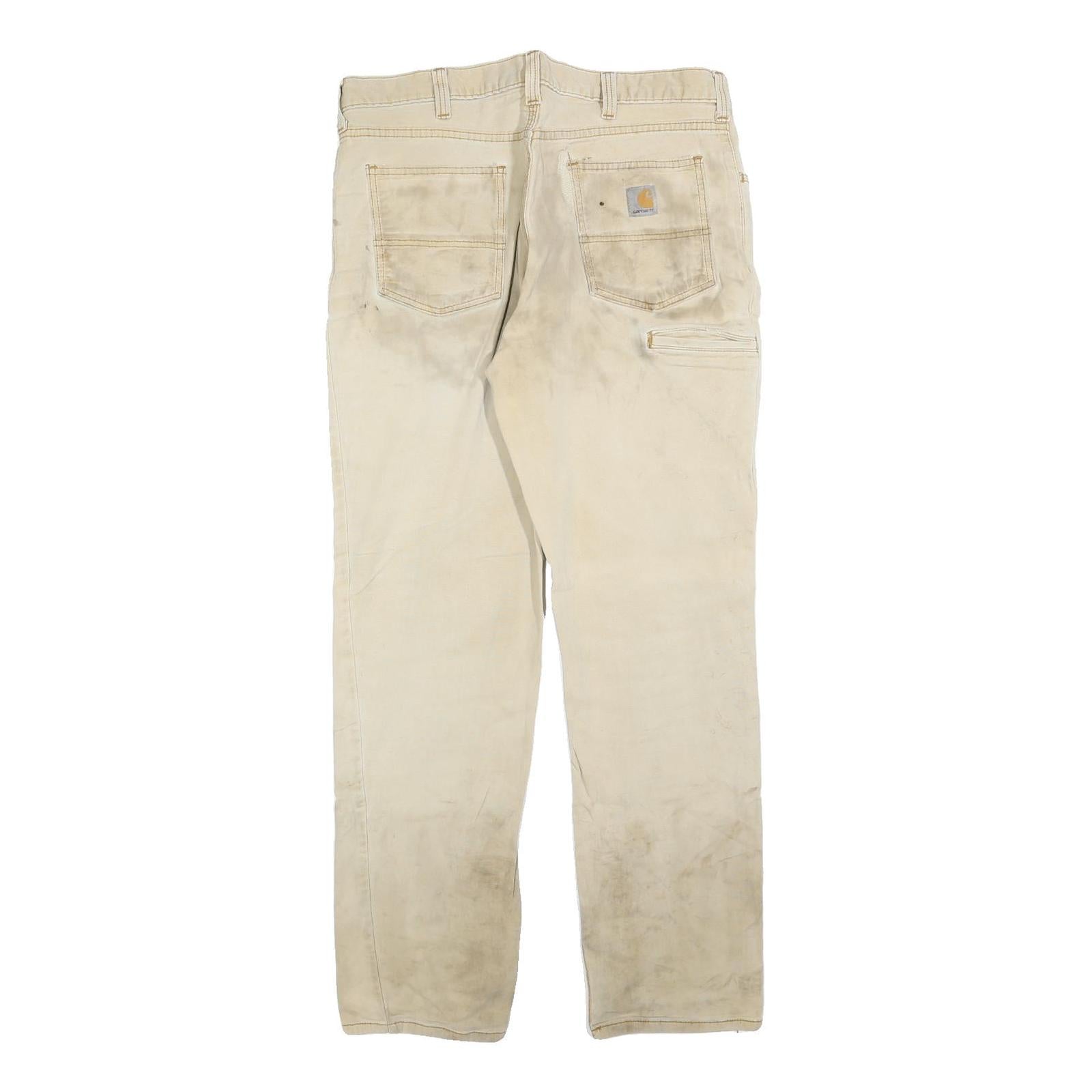 CARHARTT Mens Jeans Beige Relaxed Straight Denim Fair W36 L32 Workwear Utility