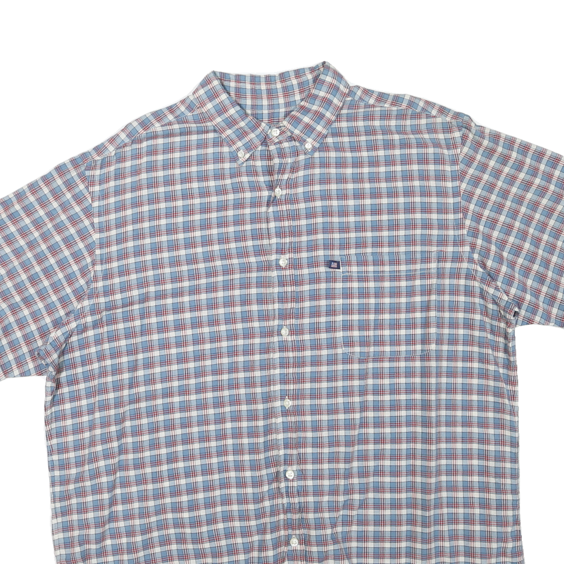 RALPH LAUREN Mens Blue Red Check Short Sleeve Shirt L Classic Cotton Blend