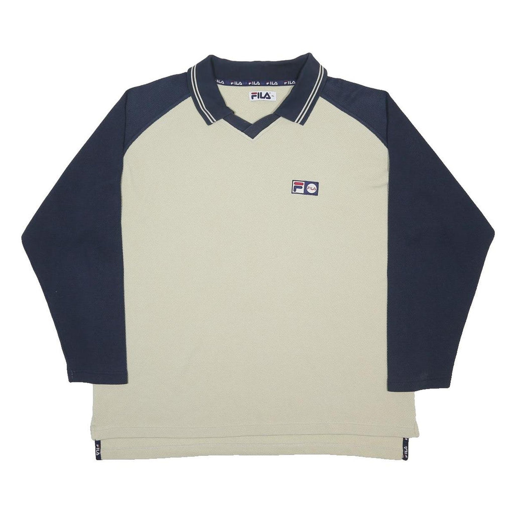 FILA Mens Navy & Cream Cotton Blend Patterned Pullover Crew Neck Basic Knit XL