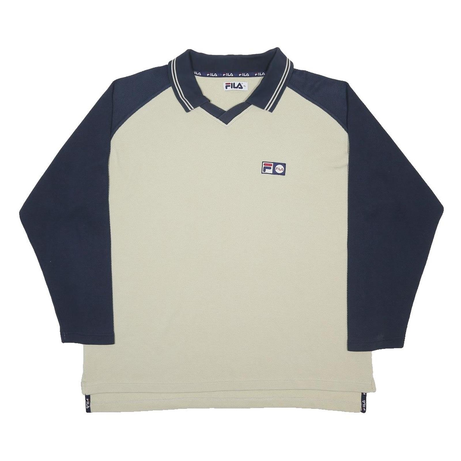 FILA Mens Navy & Cream Cotton Blend Patterned Pullover Crew Neck Basic Knit XL