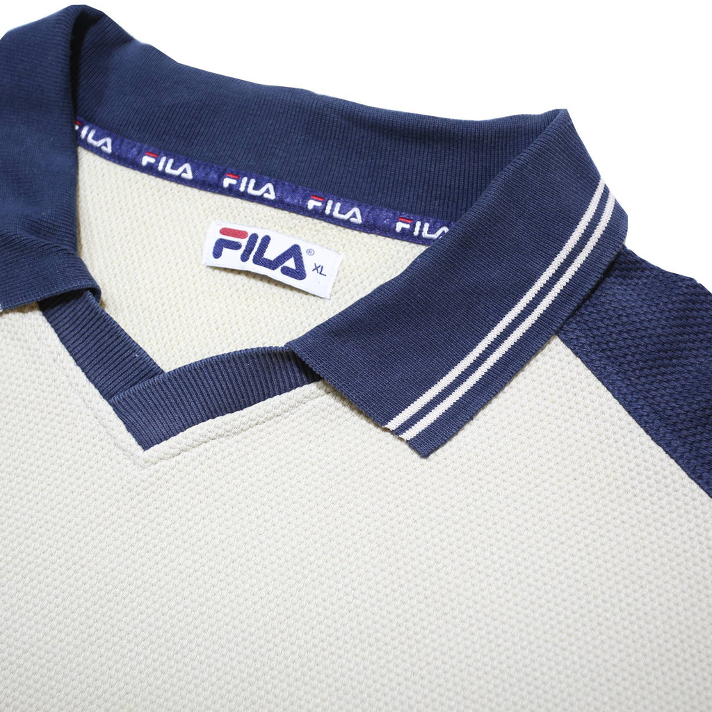 FILA Mens Navy & Cream Cotton Blend Patterned Pullover Crew Neck Basic Knit XL