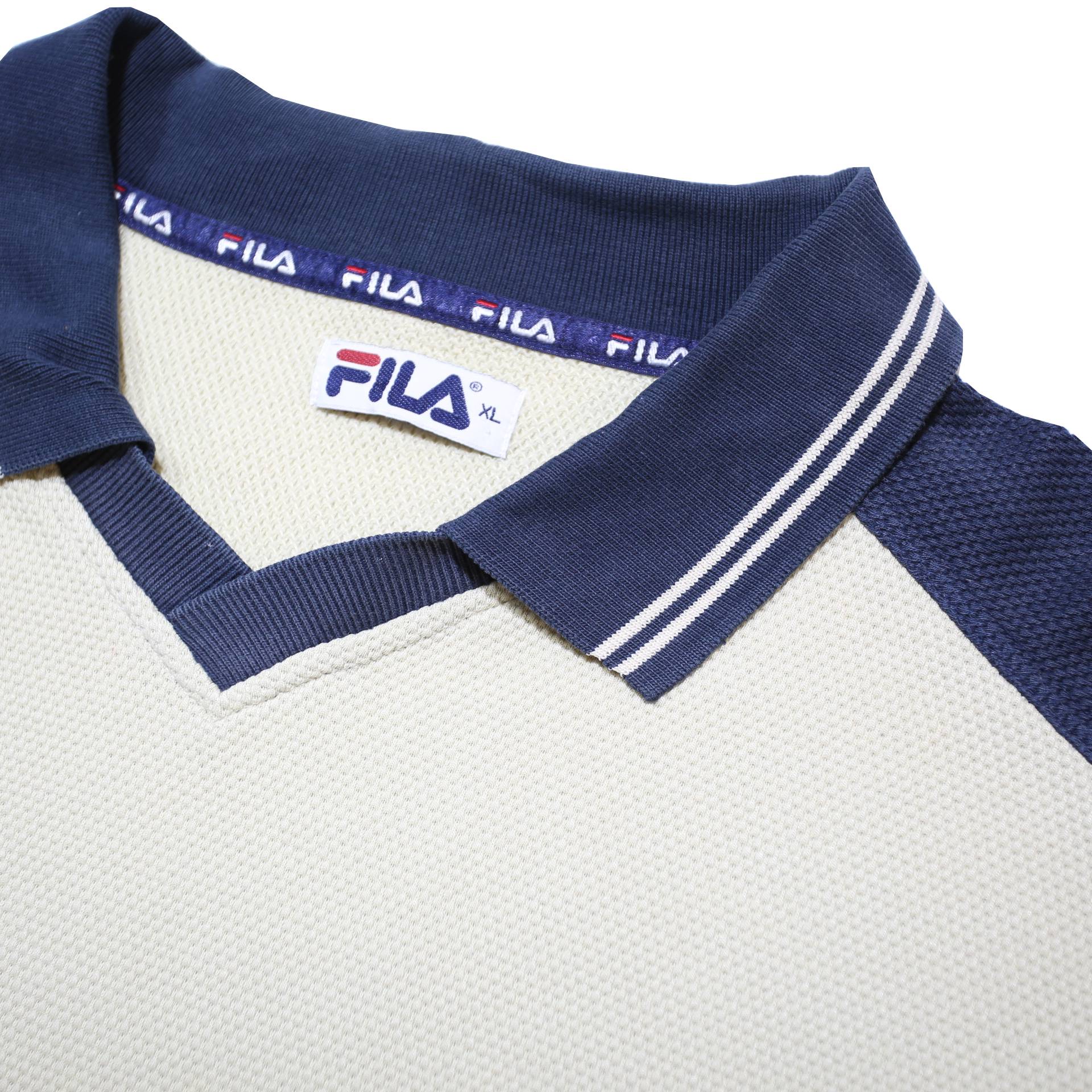 FILA Mens Navy & Cream Cotton Blend Patterned Pullover Crew Neck Basic Knit XL