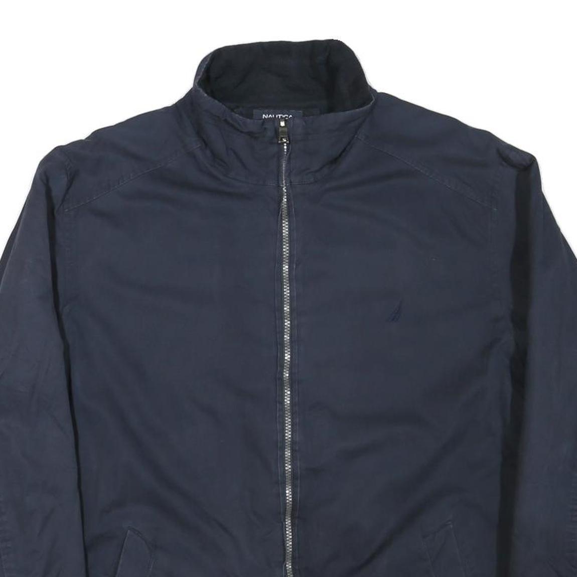 NAUTICA Mens Navy Blue Cotton Blend Zip Jacket L Plain Casual Outerwear