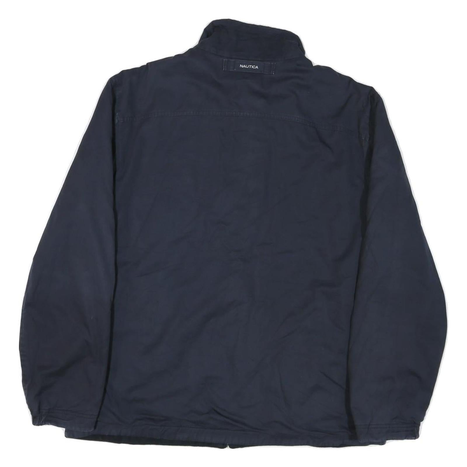 NAUTICA Mens Navy Blue Cotton Blend Zip Jacket L Plain Casual Outerwear