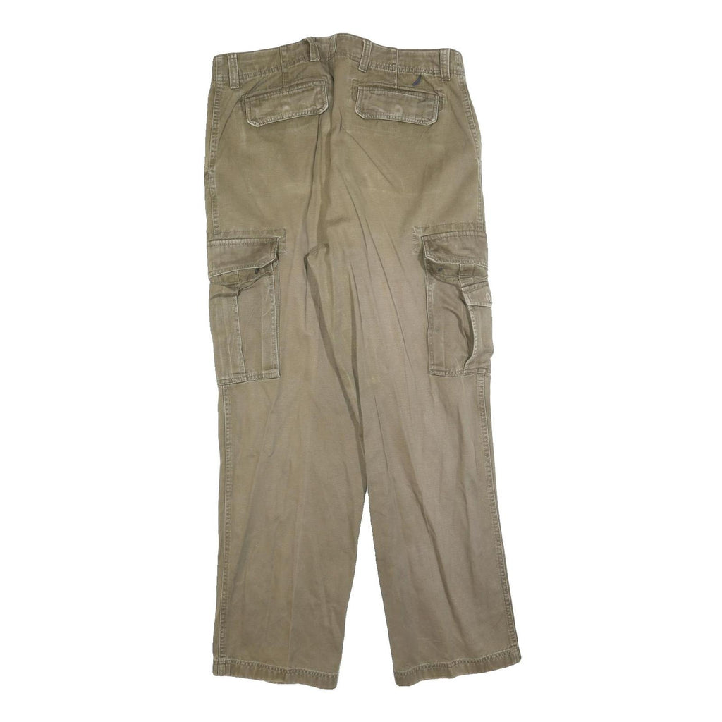 NAUTICA Mens Relaxed Beige Cargo Cotton Blend Zip Trousers W34 L32 Casual