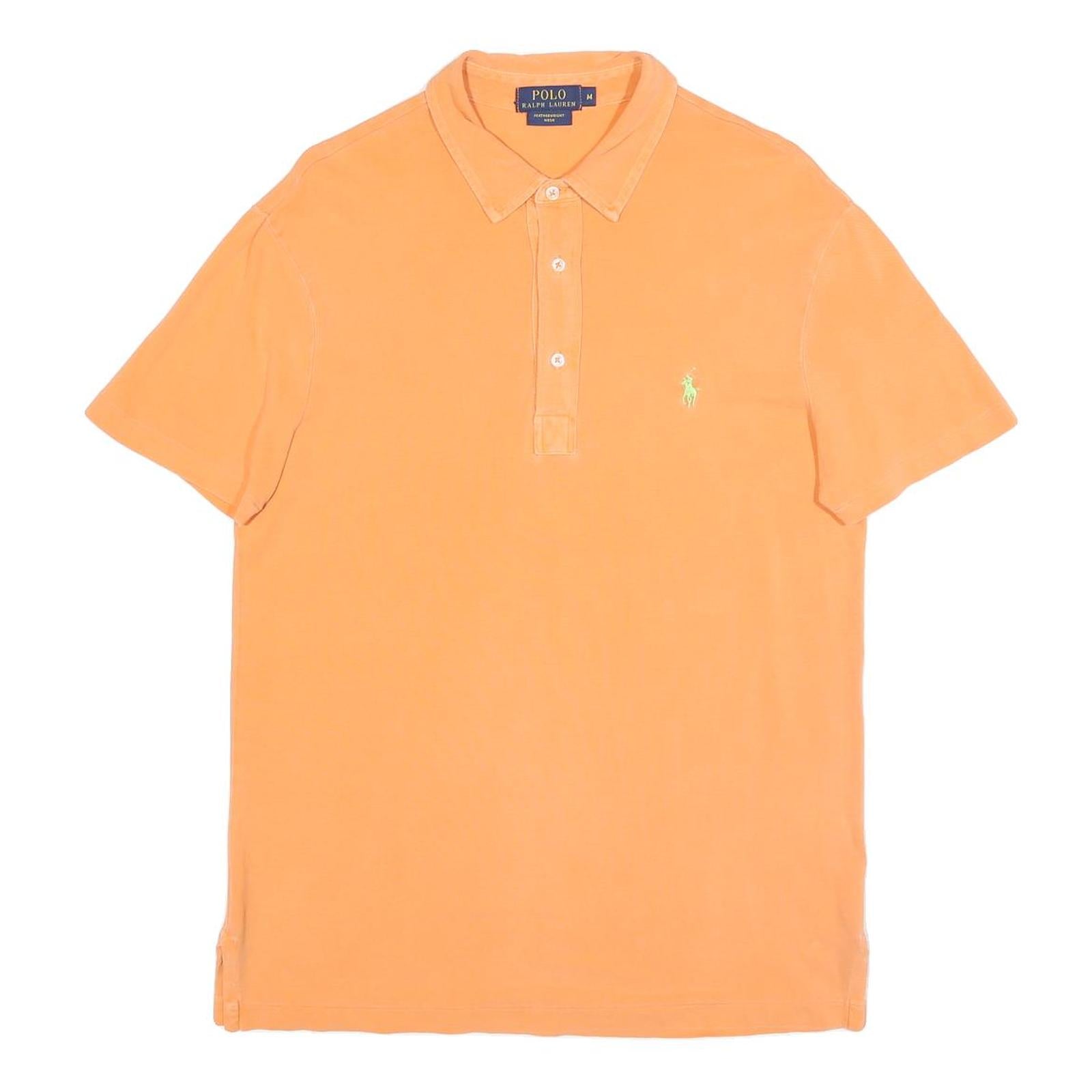 POLO RALPH LAUREN Mens Orange Cotton Blend Short Sleeve Plain M Polo Shirt