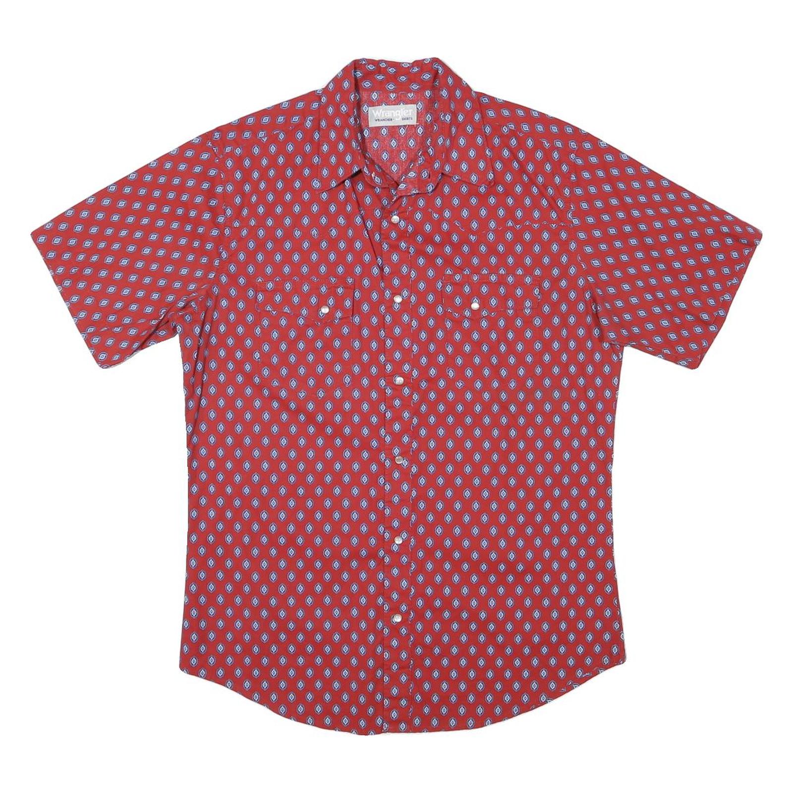 WRANGLER Mens Red Shirt S Cotton Blend Patterned Short Sleeve Casual